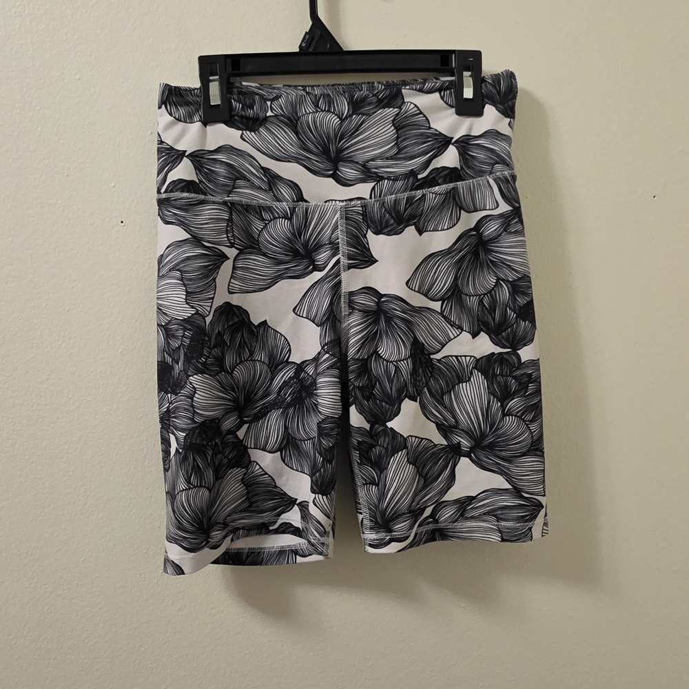 Floral Black and White Biker Shorts